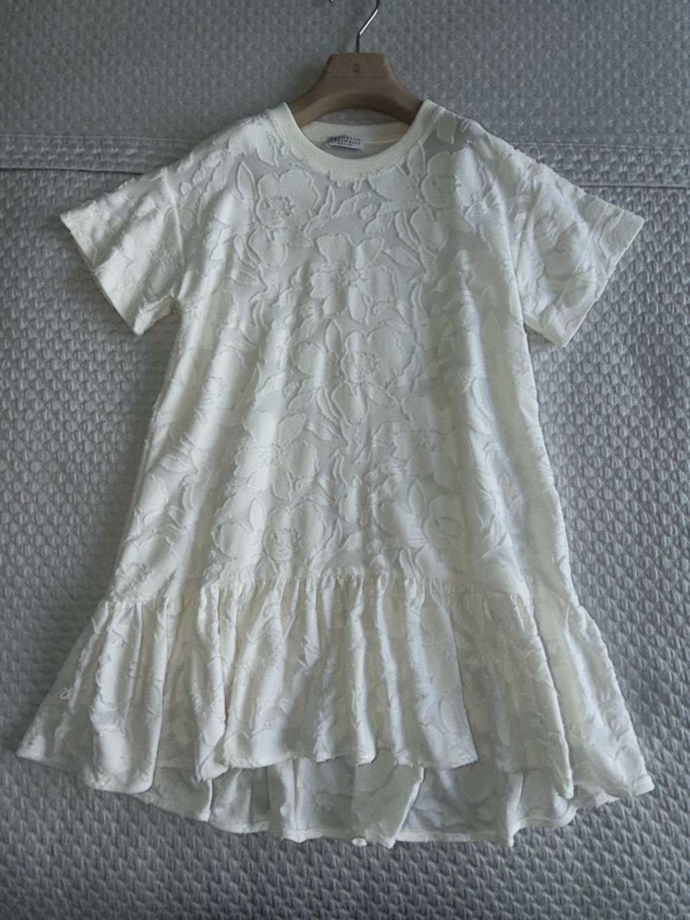 Brunello Cucinelli Kids’ Cream Textured Floral Dress